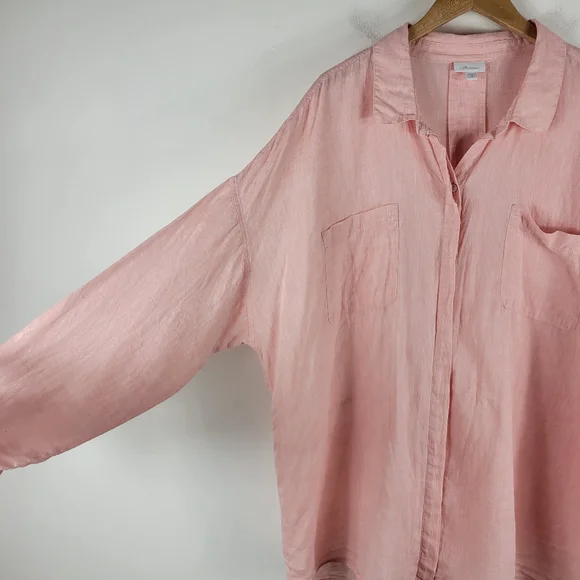 J. Jill Pink Love Linen Slub Long Sleeve Button Up Shirt Pink - Picture 2 of 12